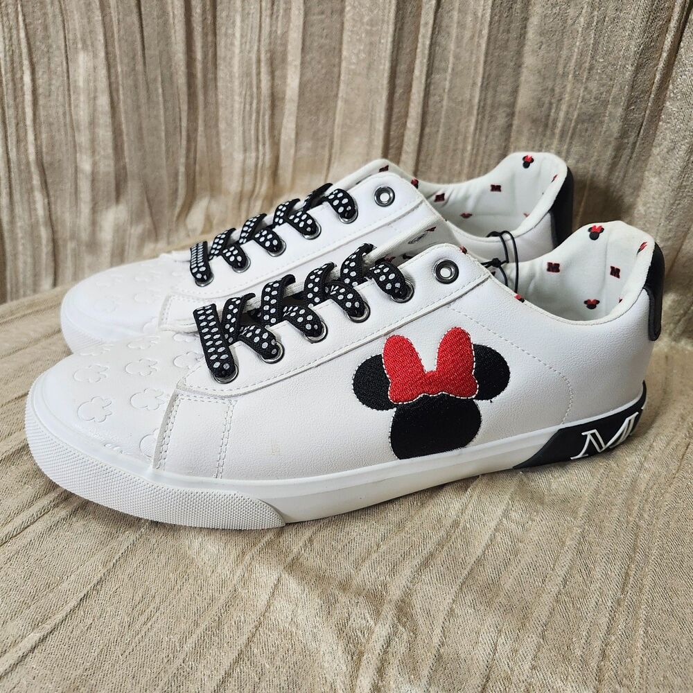 Disney Minnie Mouse Women Court Sneakers NWT White Polka Dot Embroidery Size 11